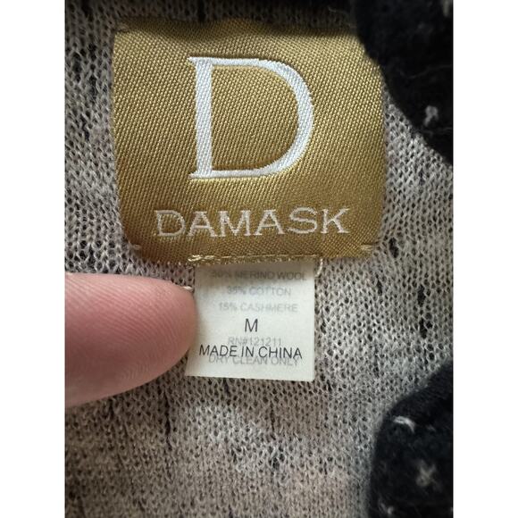 Wool Cashmere Sweater Coat Black White Boucle Button Front Damask M - Picture 6 of 12